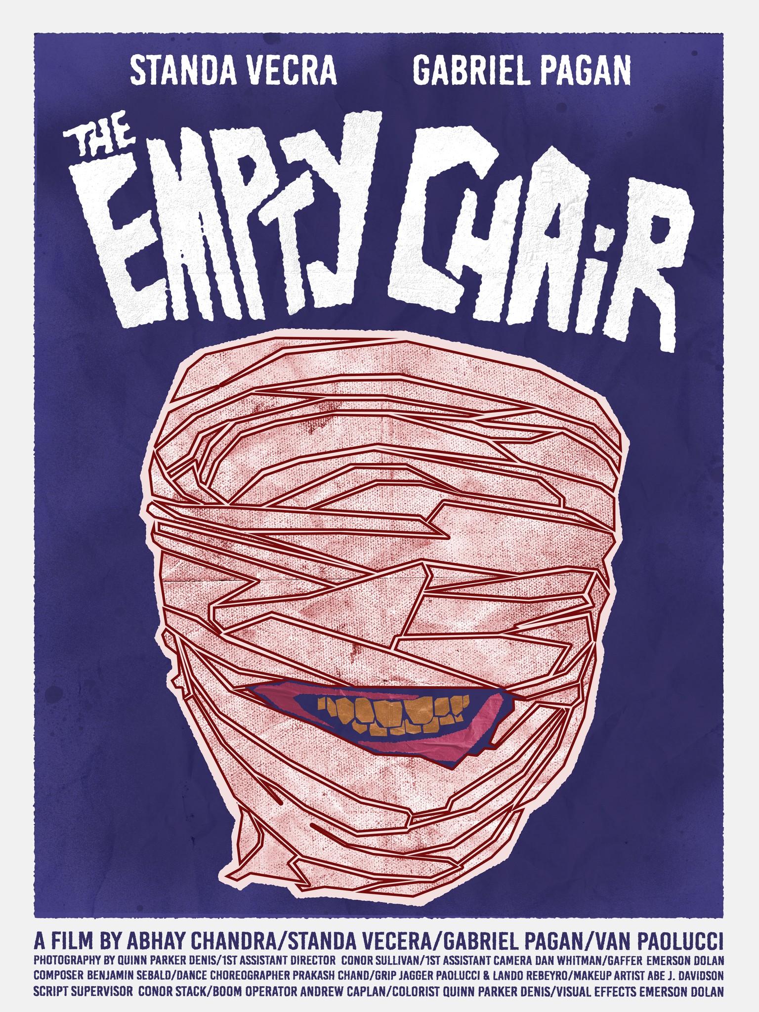 A loosely drawn, bandaged face set beneath jagged white lettering.