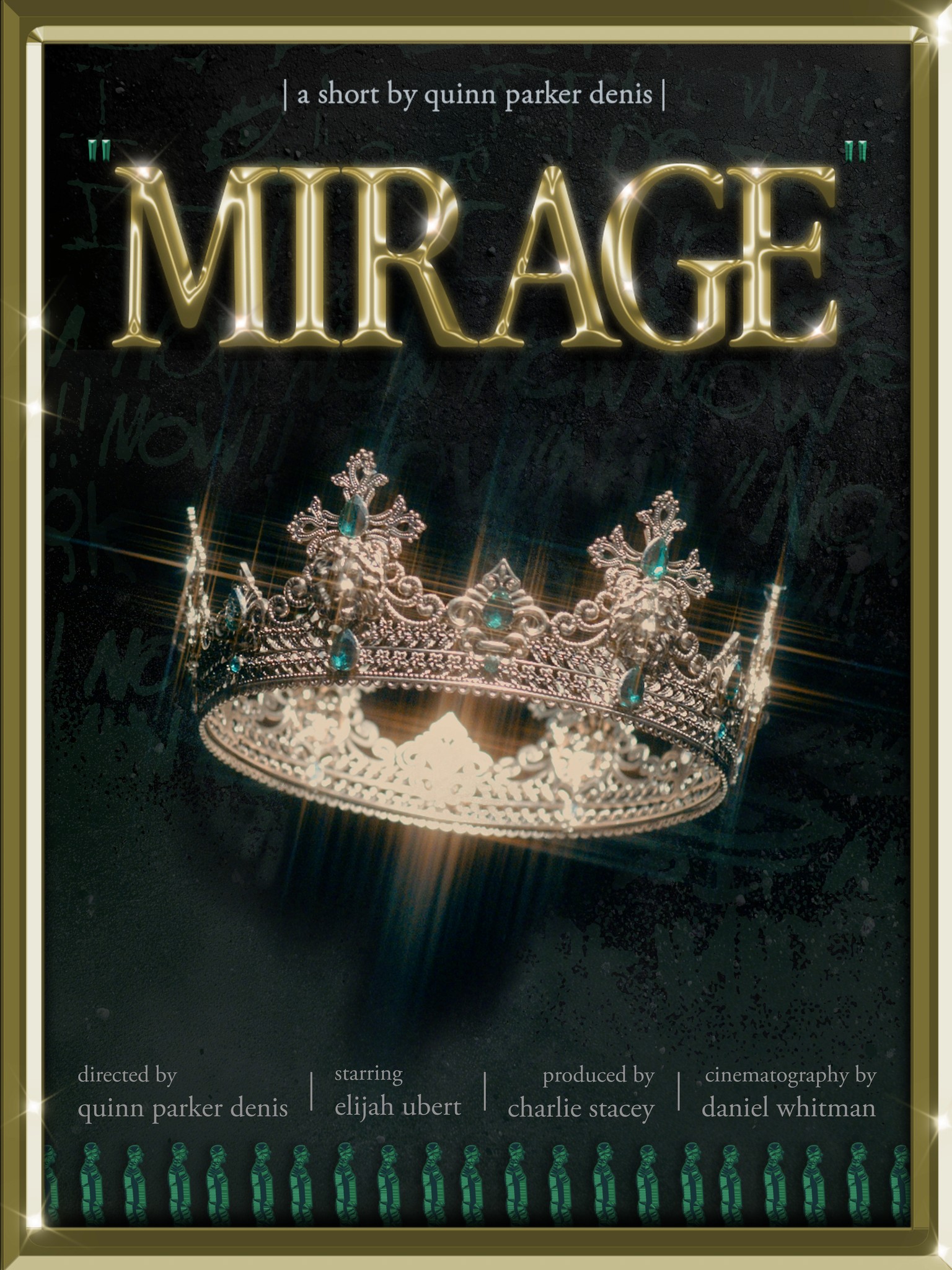 An ornate crown, gilded lettering, and a deep green frame.
